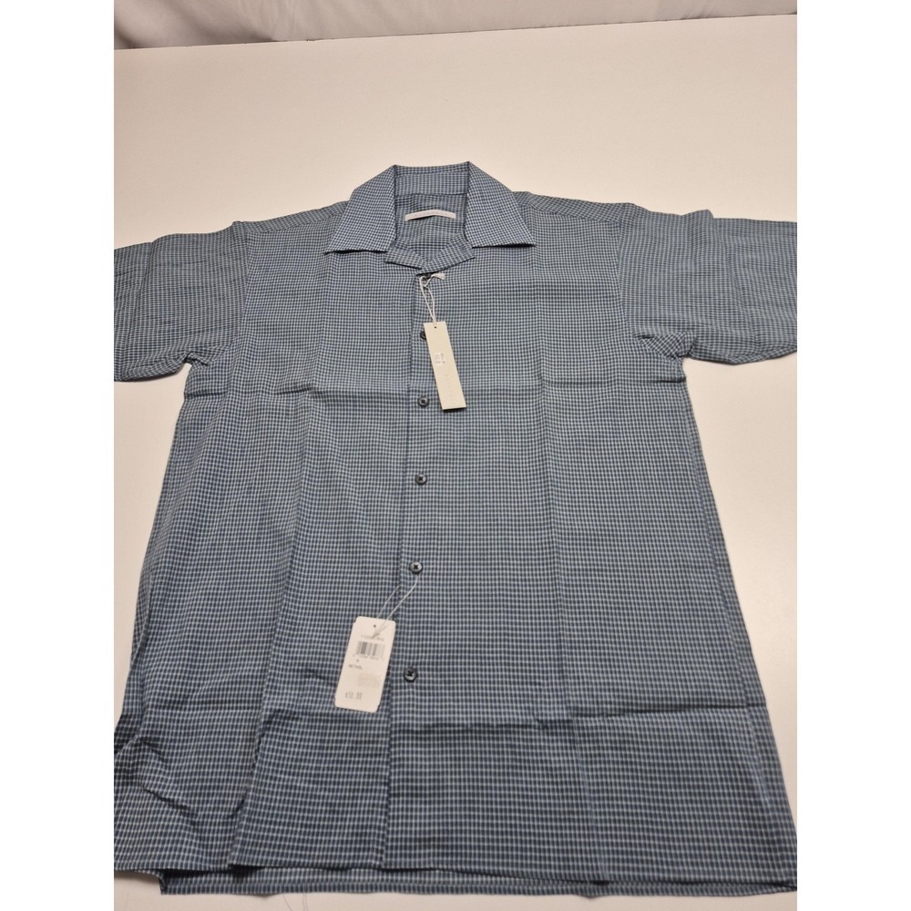 Metaphor Shirt Womens Medium Blue Check 100% Cotton Short Sleeve Button Top